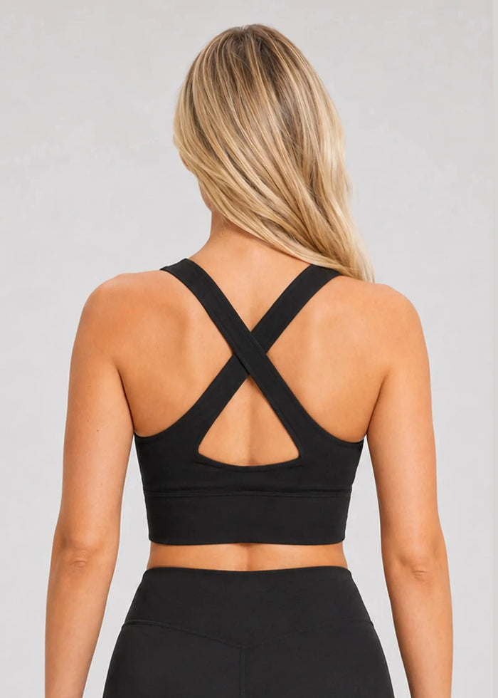 Crop top noir pour femme avec dos croisé