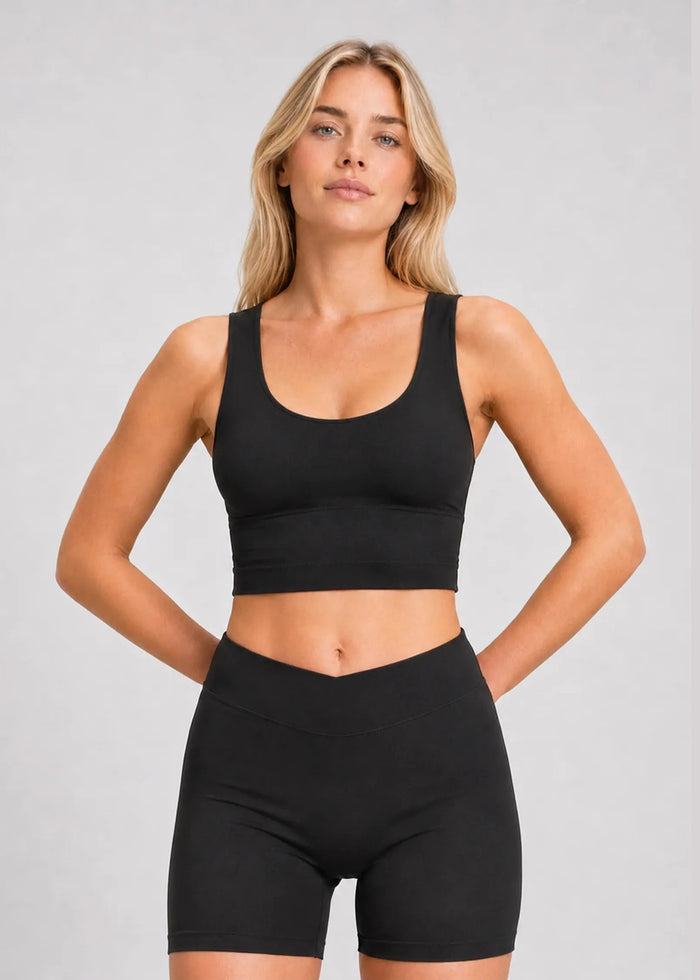 Crop top noir pour femme avec dos croisé