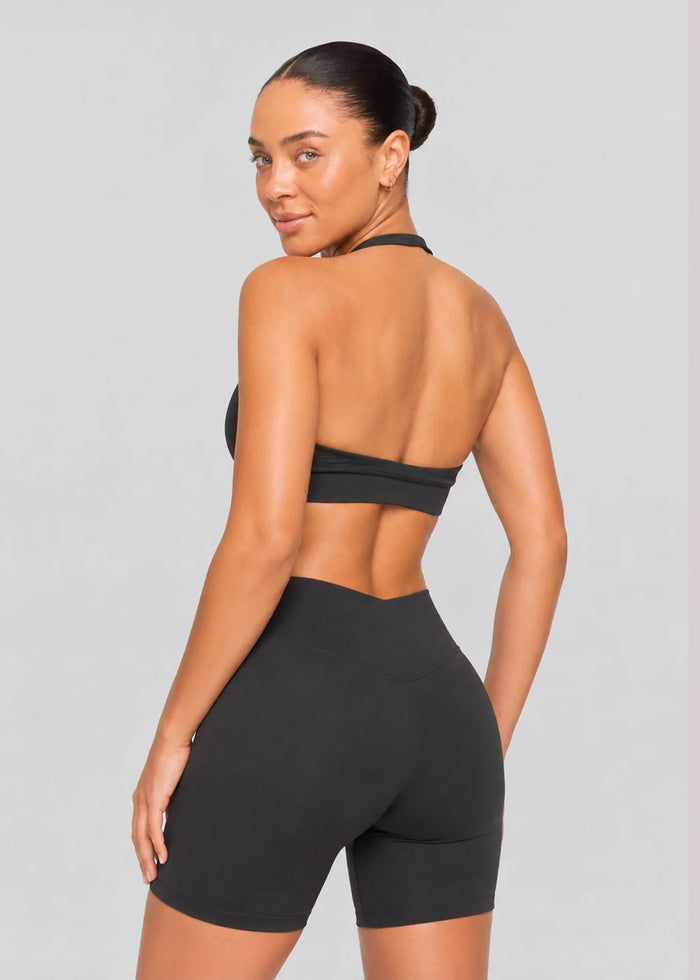 Crop top de sport noir pour femme à dos nageur