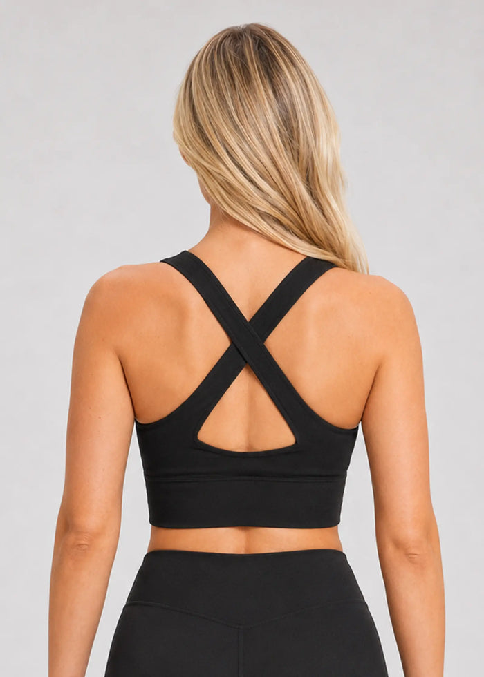 Crop top noir pour femme avec dos croisé